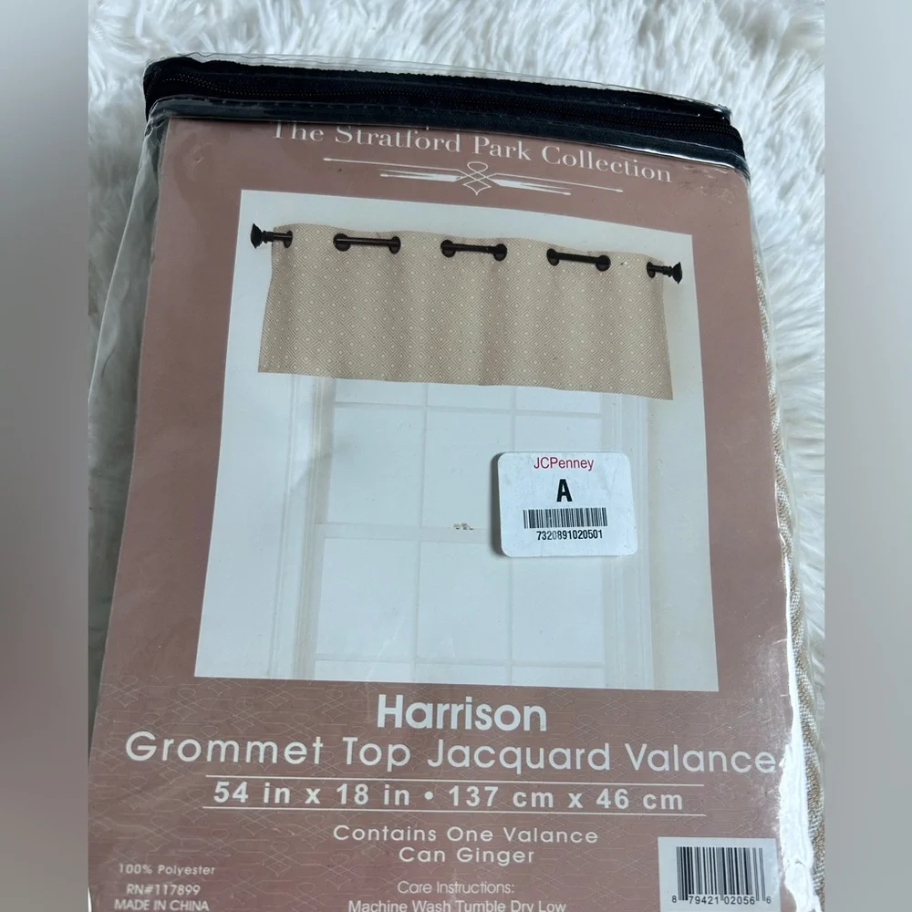 JCPenney Harrison Grommet Top Jacquard Valance in Beige & White